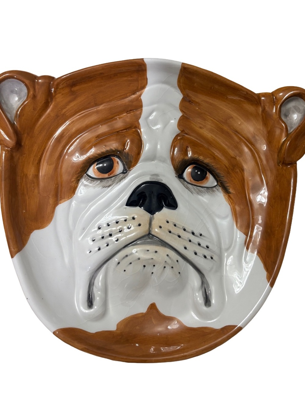 Mid Century English Bulldog Plate Majolica Style Italian Plaque Vintage